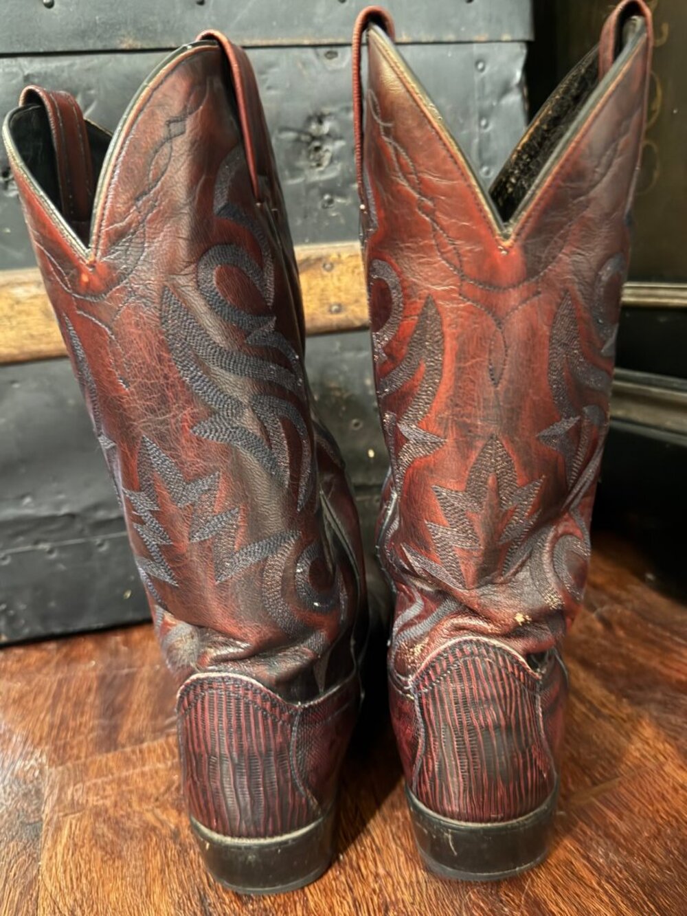 Dan Post Vintage Mens Lizard Cowboy Boots Burgundy Western 9.5 D - Picture 2 of 7